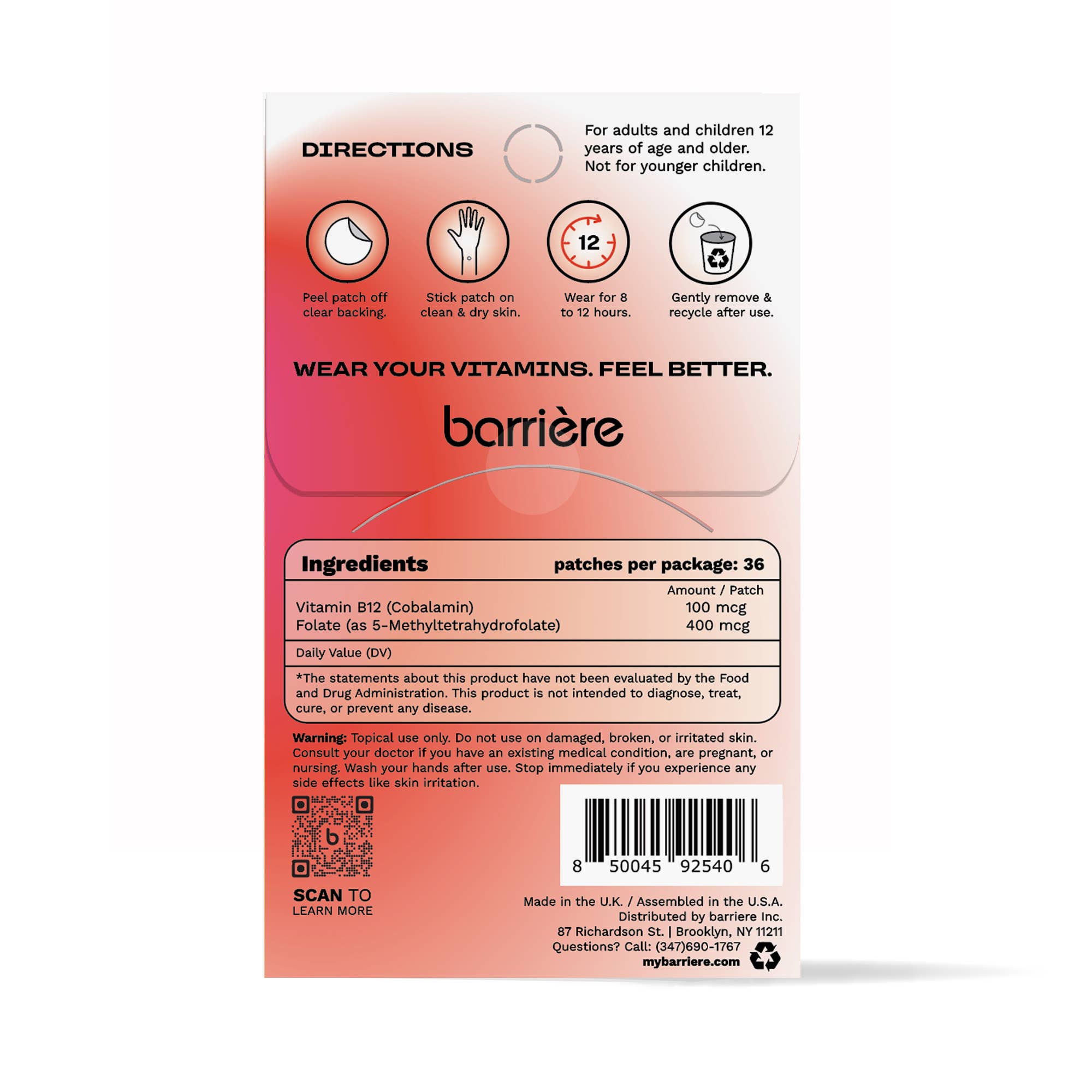Barriere ENERGY BOOST clean Vitamin B12 patch 36pk- Lucky Symbols