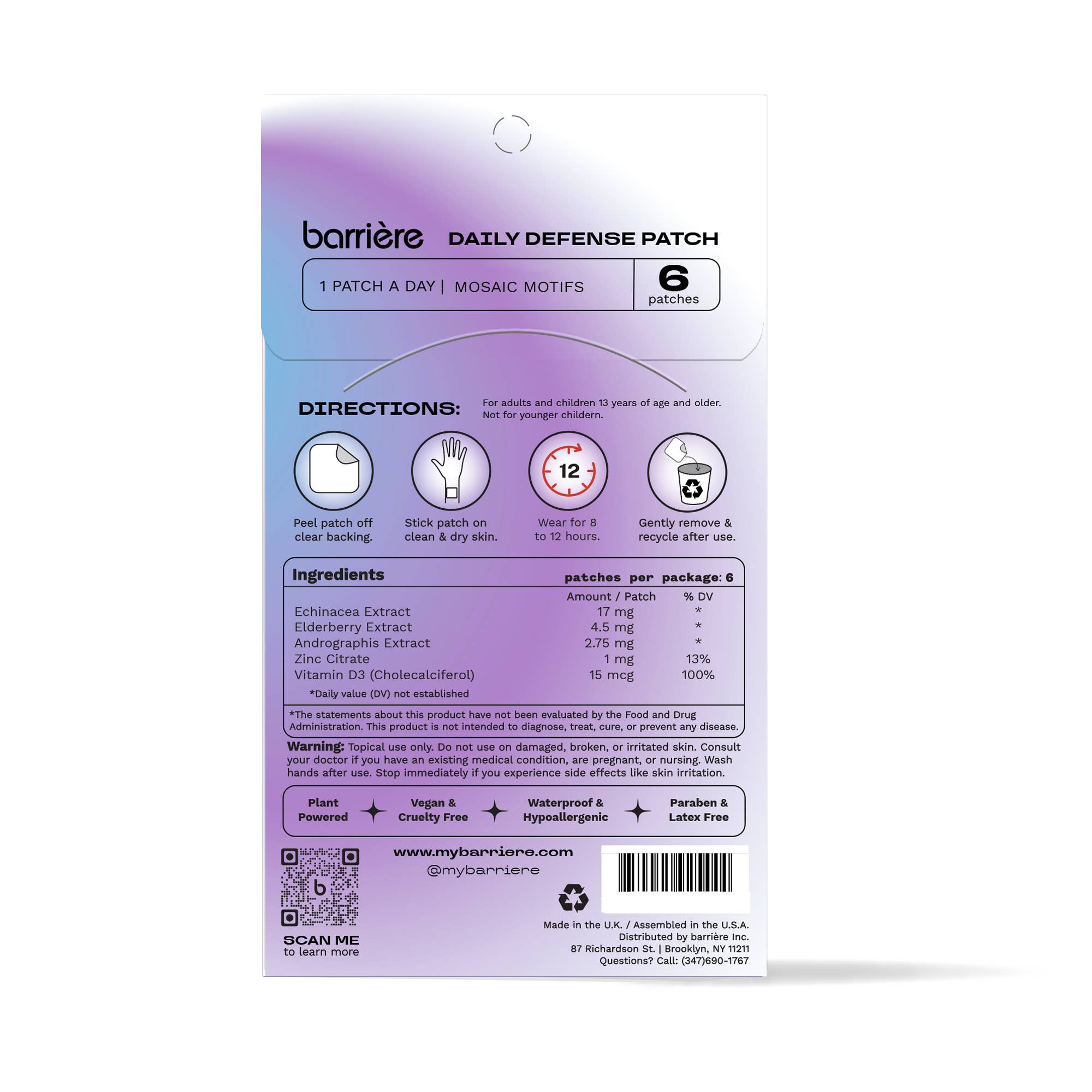 Barriere Daily Defense Vitamin Patch 6pk - white mosaic print