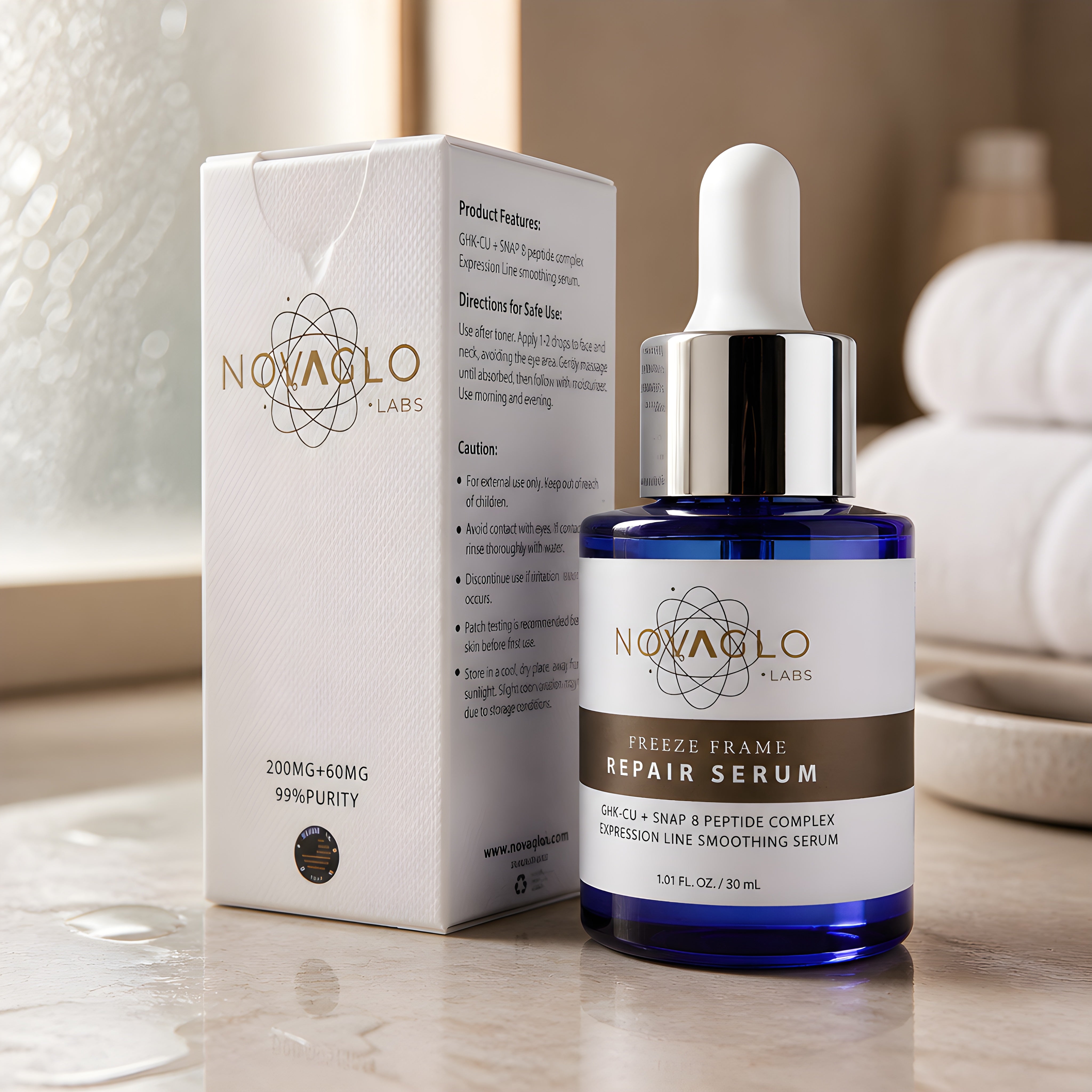 Novaglo Freeze Frame GHK-Cu + SNAP 8 Peptide Complex | Smoothing