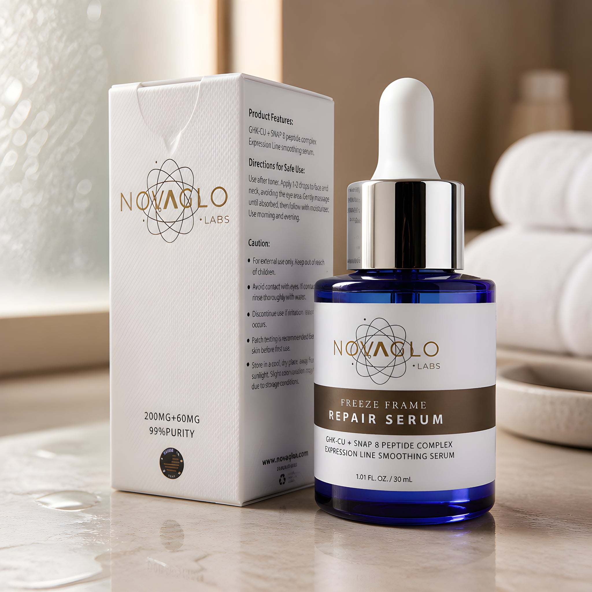 Novaglo Freeze Frame GHK-Cu + SNAP 8 Serum Peptide Complex