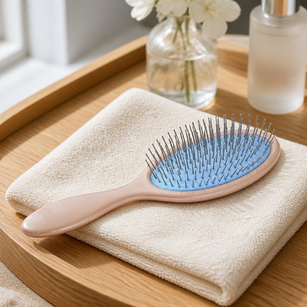 Glow Beauty Detangling Brush – side profile view highlighting drainage hole design