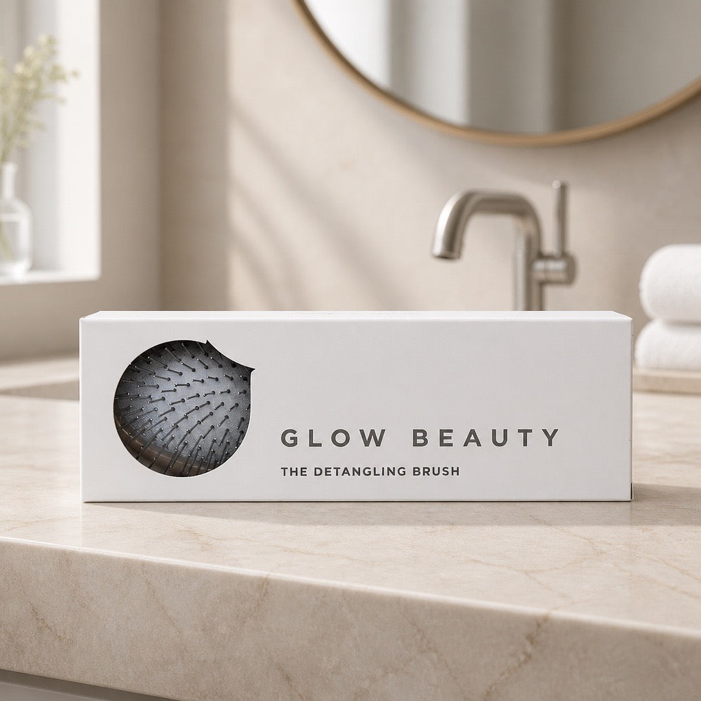 Glow Beauty Detangling Brush – top-down view, safe for all hair types including extensions