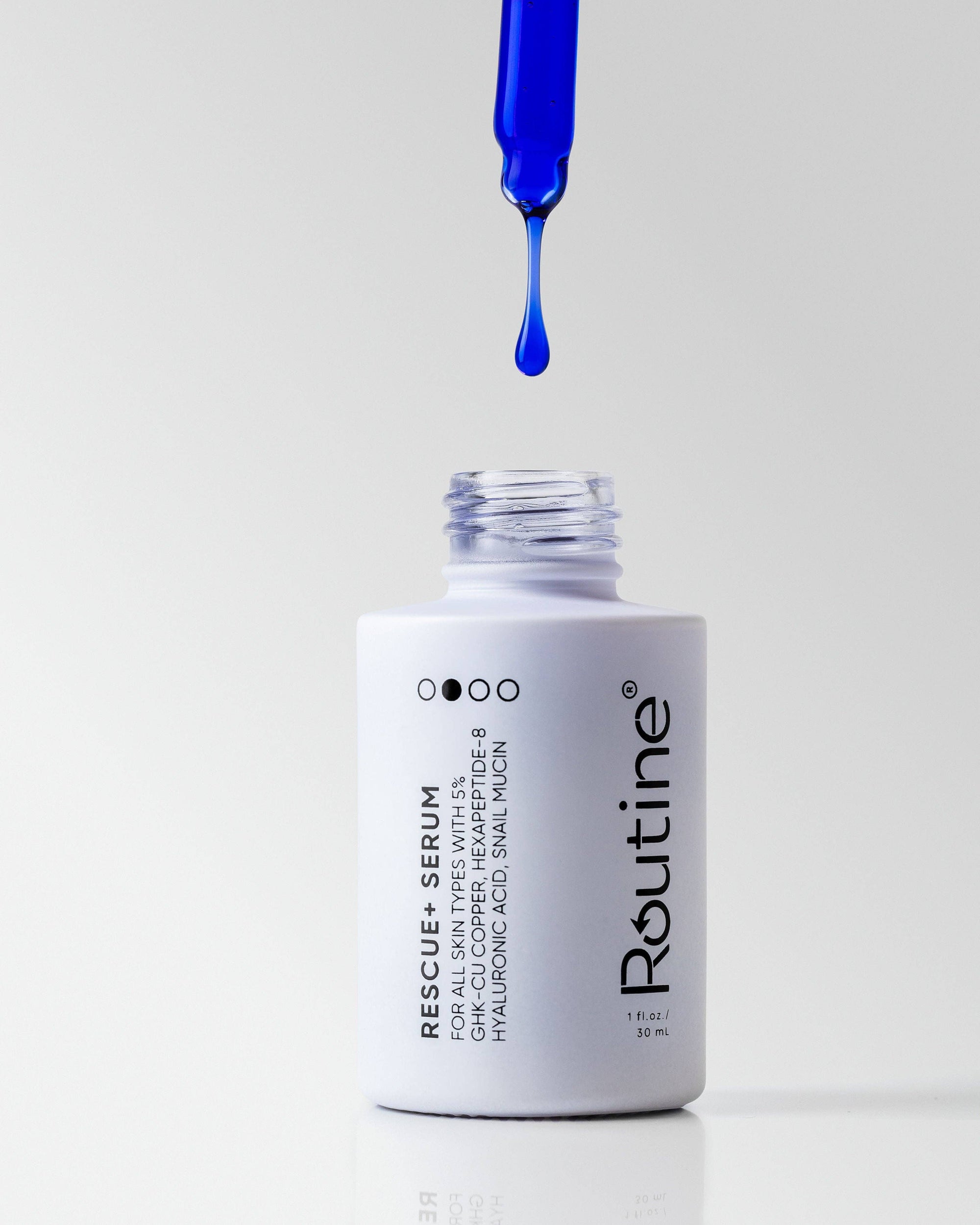 Routine Skin Rescue+ Serum lifestyle – applied to face and neck