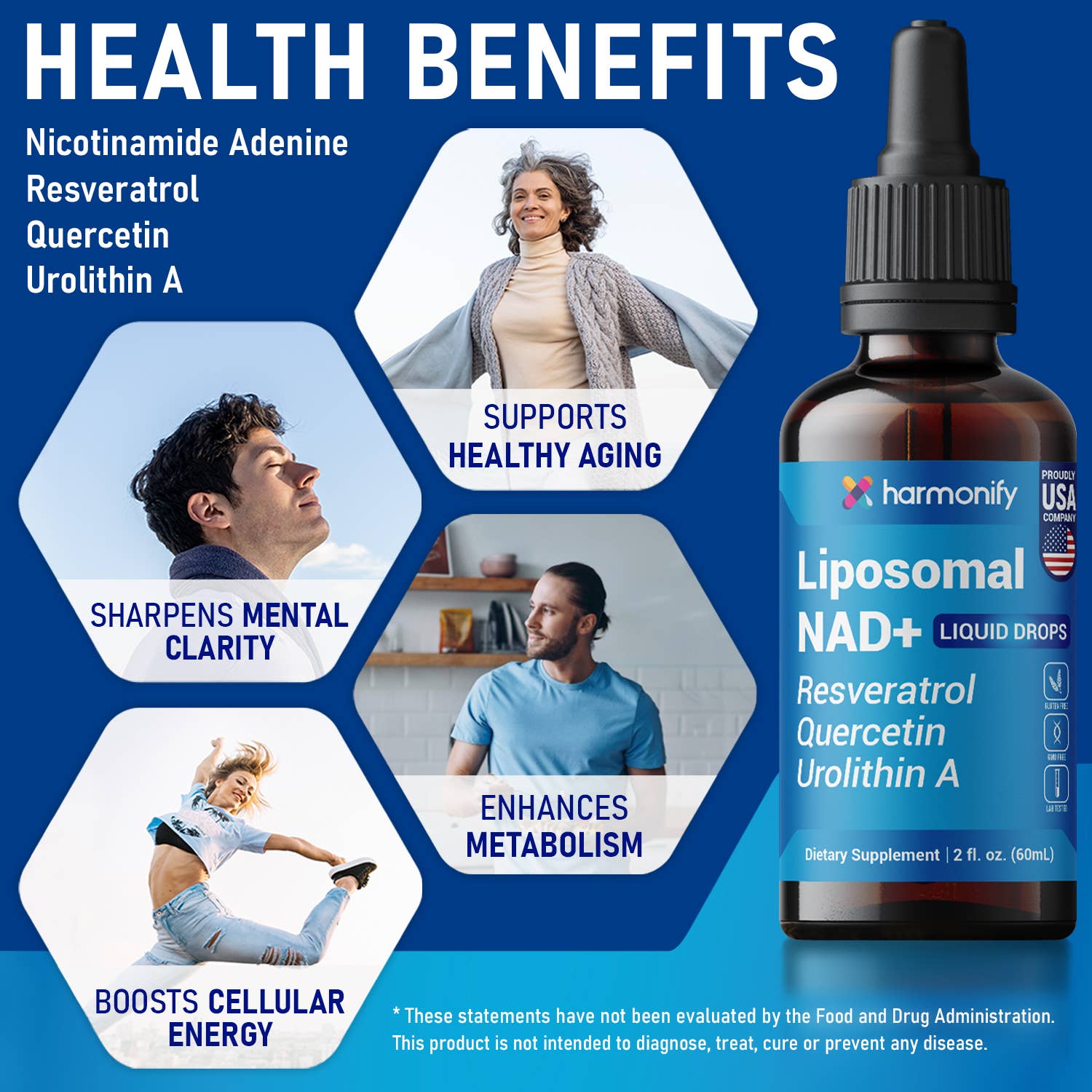 Harmonify Liposomal NAD+ Liquid Drops — 1000mg NR + Resveratrol & Quercetin