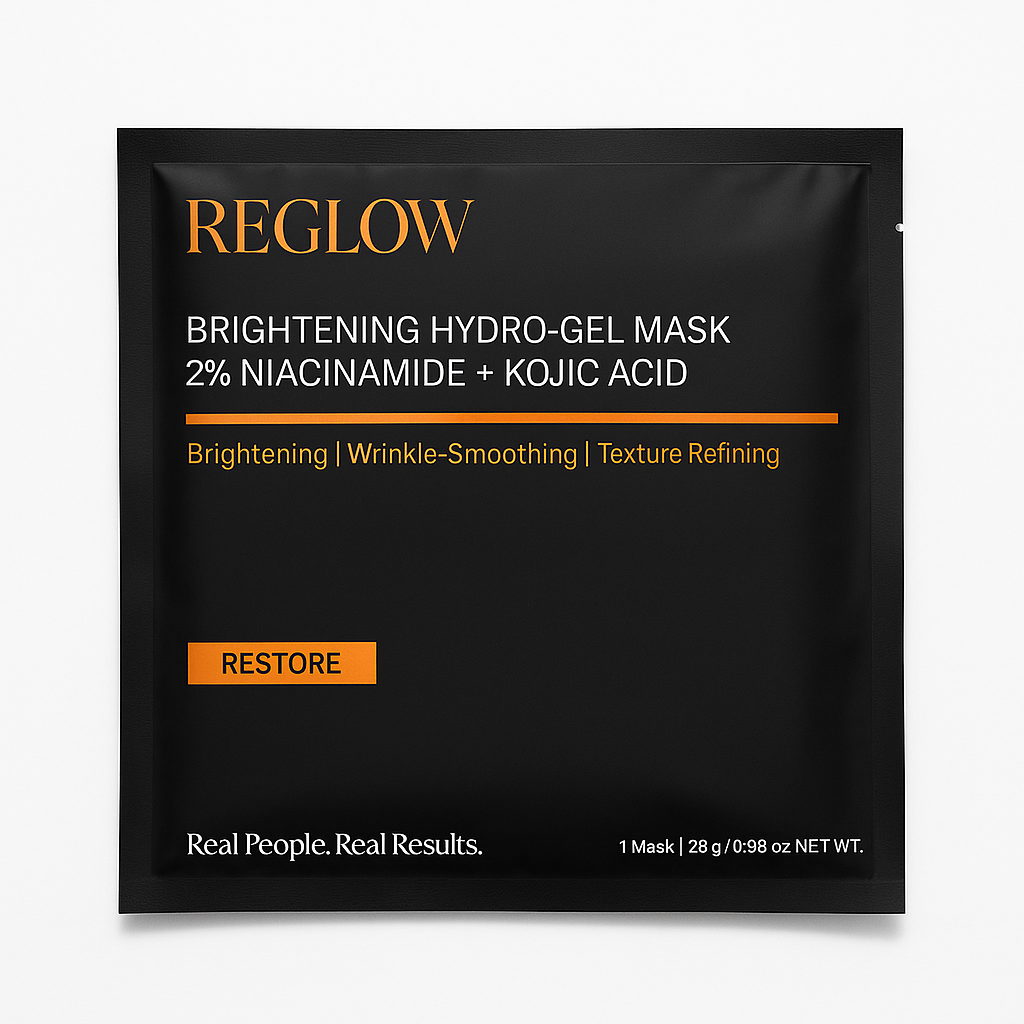 ReGlow Brightening Hydro-Gel Mask before and after – even skin tone and glow