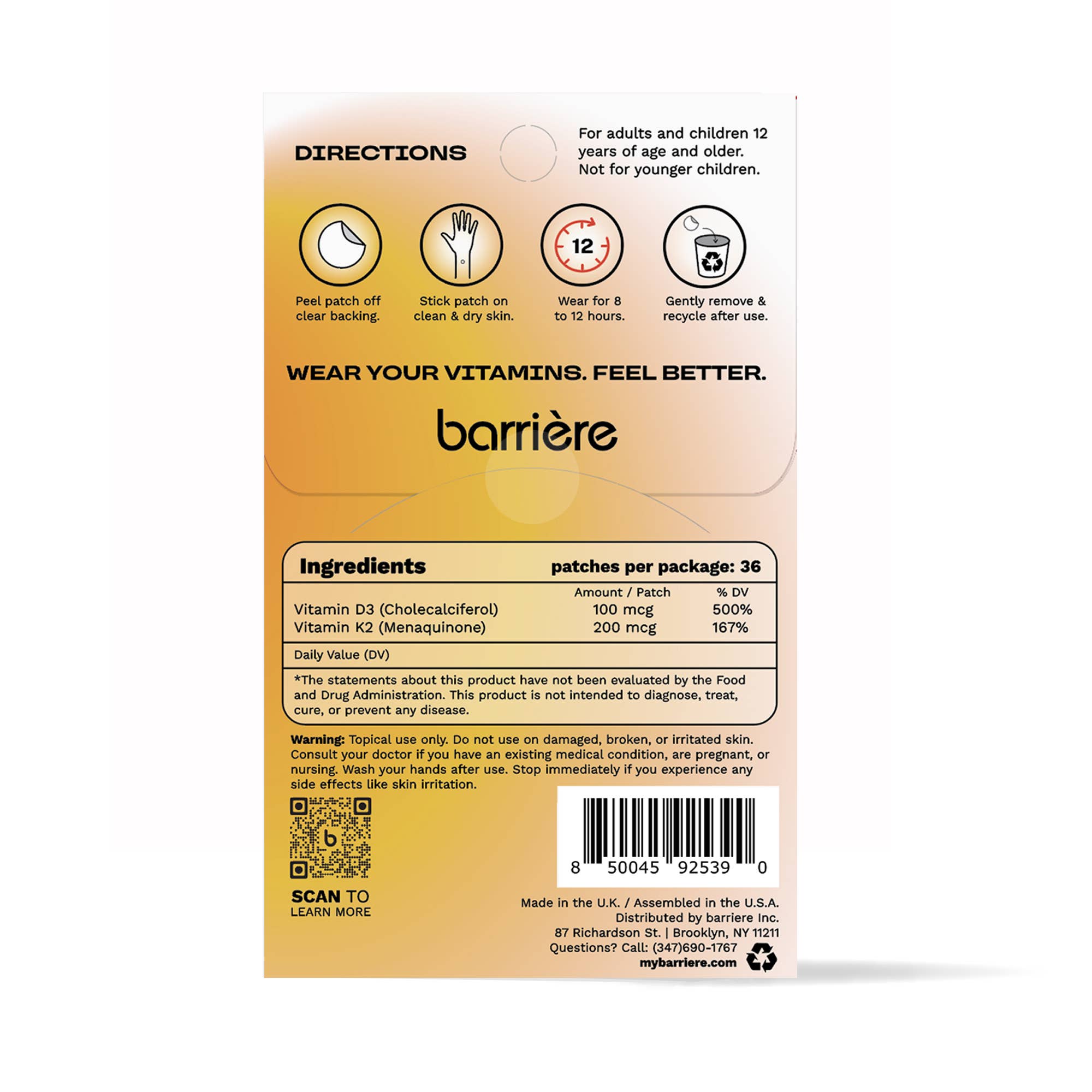 Barriere HELLO SUNSHINE clean vitamin D3 patch 36pk